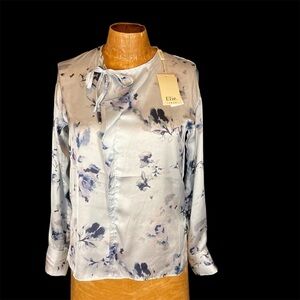 Elie Tahari Satin‎ Blouse - Light Blue and White Floral